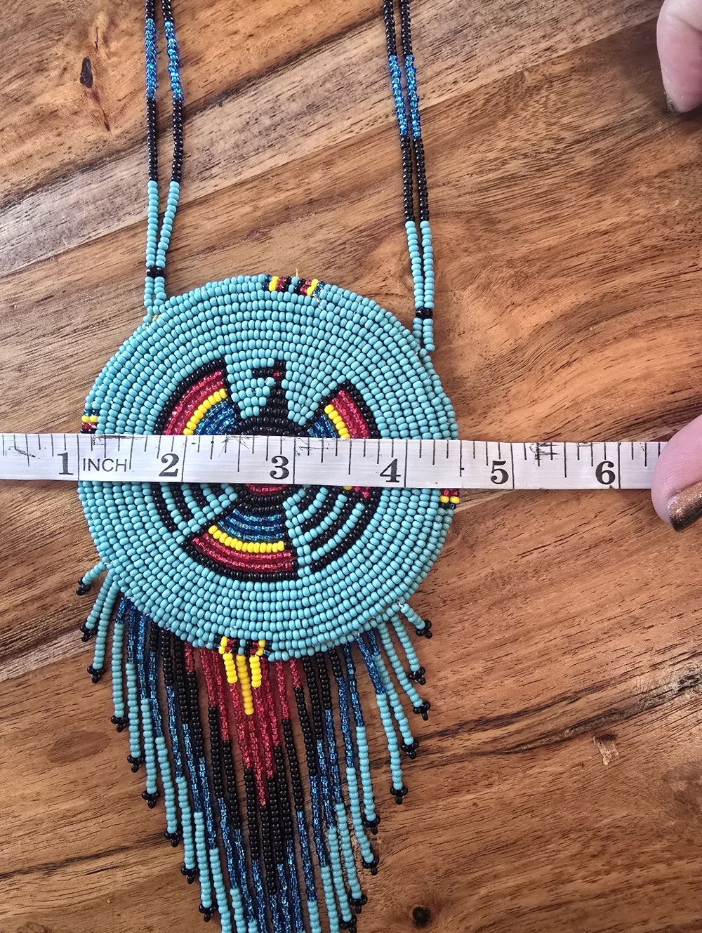 Large Modern Native-made Felt Back Beaded Thunderbird Necklace - Picture 3 of 7
